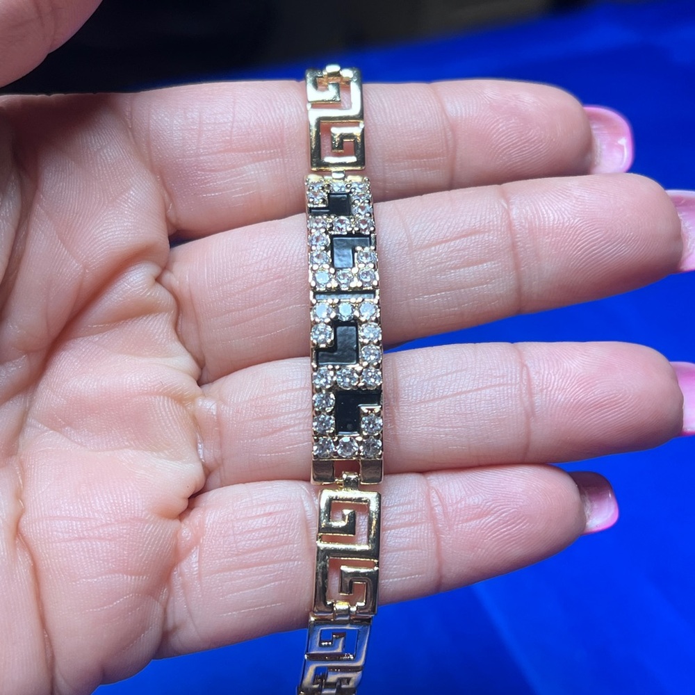 SOLD Gold Greek Key Pave Bracelet - Picture 3 of 3